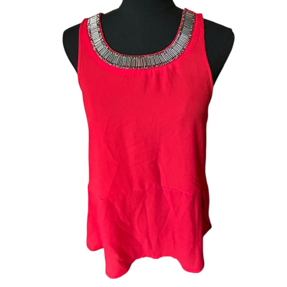 Socialite Coral Beaded Keyhole Split Side Tank Top Women’s Size Small